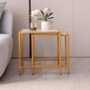 Nesting End/Side Table,Night Stand 2-Piece Set,Square Sintered stone Top with Golden Metal Frame