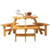 6-Person Outdoor Circular Wooden Picnic Table with 3 Built-In Benches, Outside Table and Bench Set for Porch Backyard Patio Lawn Garden