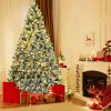 6/7/8 Feet Pre-lit Snow Flocked Christmas Tree with Metal Stand