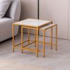 Nesting End/Side Table,Night Stand 2-Piece Set,Square Sintered stone Top with Golden Metal Frame