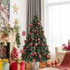 7ft Pre-lit Christmas Hinged Tree with Red Berries and Ornaments