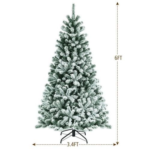 6/7 Feet Pre-lit Snow Flocked Christmas Tree with Metal Stand