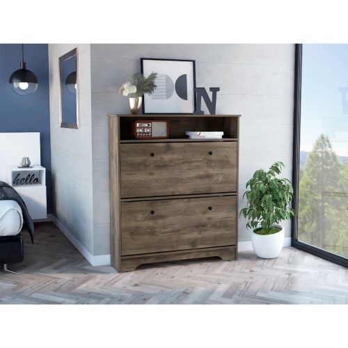 Brandford Shoe Rack, Superior Top, Two Shelves, Light Oak / White