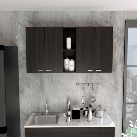 Winslow 150" Wall Cabinet, Four Doors, Two Divisions, Two Shelves, Black (Color: Black)