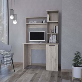 Rumford Computer Desk with Hutch and 3-Tier Storage Shelves, White (Color: Light Gray)