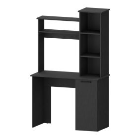 Rumford Computer Desk with Hutch and 3-Tier Storage Shelves, White (Color: Black)