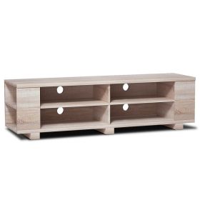 Wooden TV Stand with 8 Open Shelves for TVs up to 65 Inch Flat Screen (Color: Light Brown)