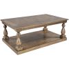 Rustic Floor Shelf Coffee Table with Storage; Solid Pine Wood