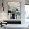 Handmade Oil Painting Canvas Wall Art Decorative Abstract Knife Painting Landscape Blue For Home Decor Rolled Frameless Unstretched Painting