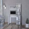 Rumford Computer Desk with Hutch and 3-Tier Storage Shelves, White
