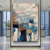 Handmade Oil Painting Canvas Wall Art Decorative Abstract Knife Painting Landscape Blue For Home Decor Rolled Frameless Unstretched Painting