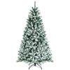 6/7 Feet Pre-lit Snow Flocked Christmas Tree with Metal Stand
